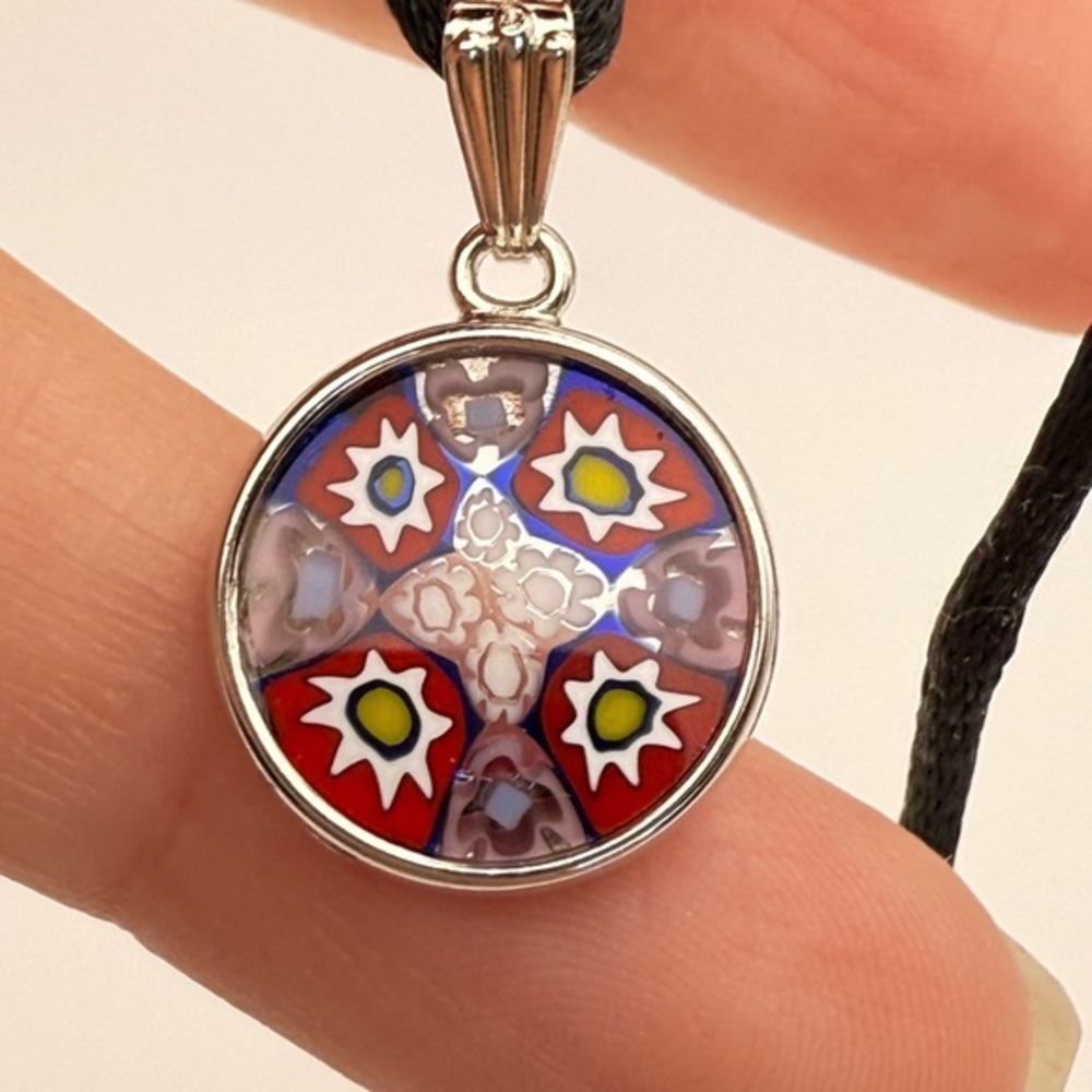NIB Real Murano Glass Pendant Necklace from Venice Italy Blue White & Red!!